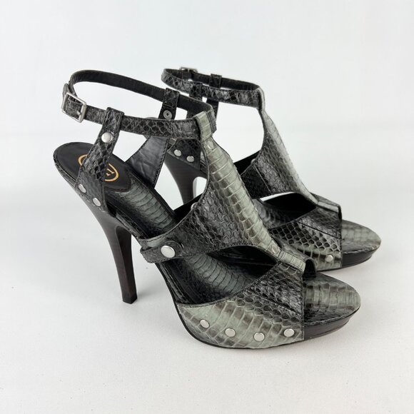 Ash Womens Gray Snake Gladiator Platform Sandals Strappy Heels size EU 40 US 10 - Picture 1 of 16